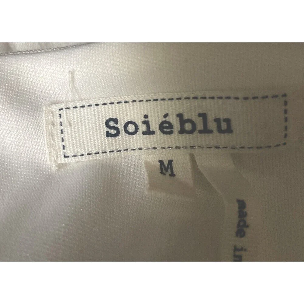 Soieblu Sz Medium Ivory/Blue Boho Embroidered Linen Blend Shift Dress - Picture 4 of 4